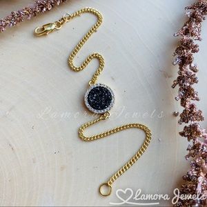 Black Druzy Quartz Crystals Gold Dainty Bracelet